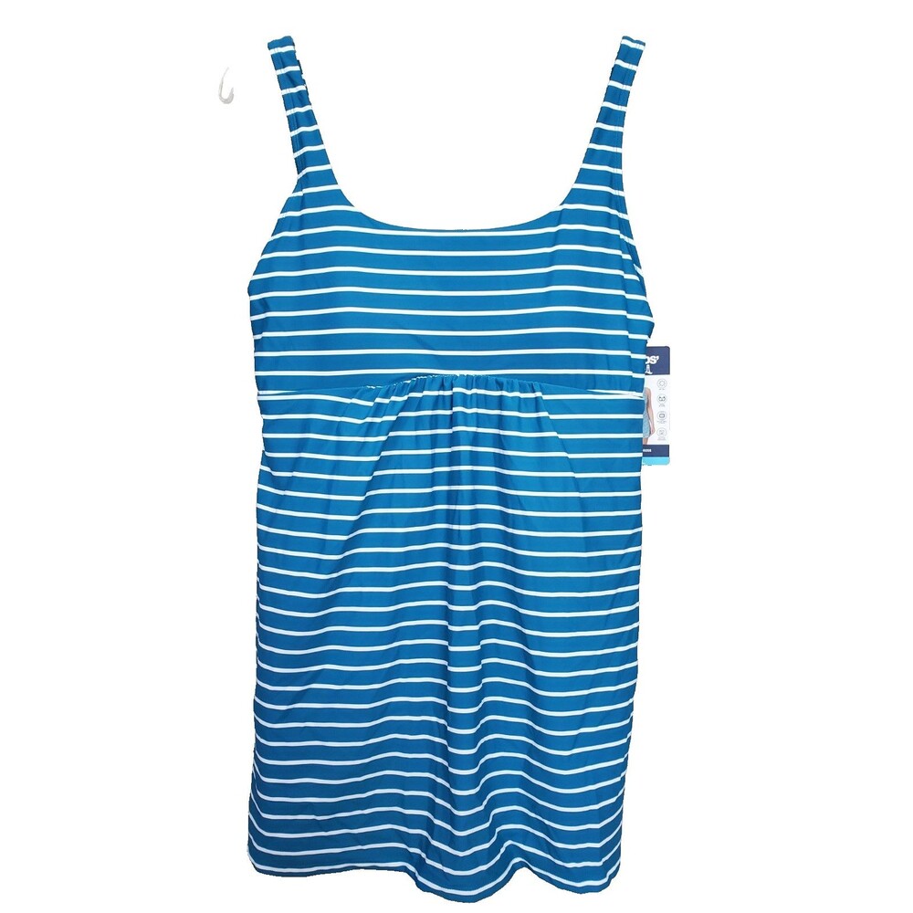 Lands' End Women's Teal Striped UPF 50+ Swim Dress Size XL NWT